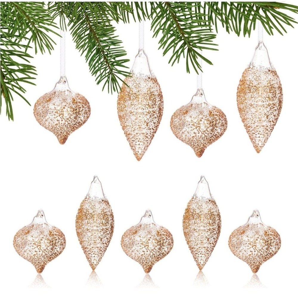 DN DECONATION 9 Glossy Glass Christmas Ornaments Rose Gold Vintage Teardrop S29
